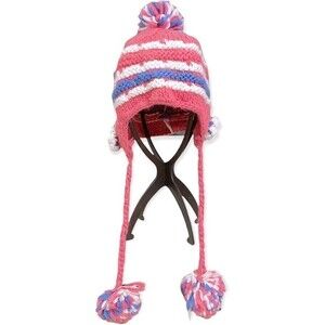 Kids Knit Woolen Multicolored Pink Pom Pom Hat